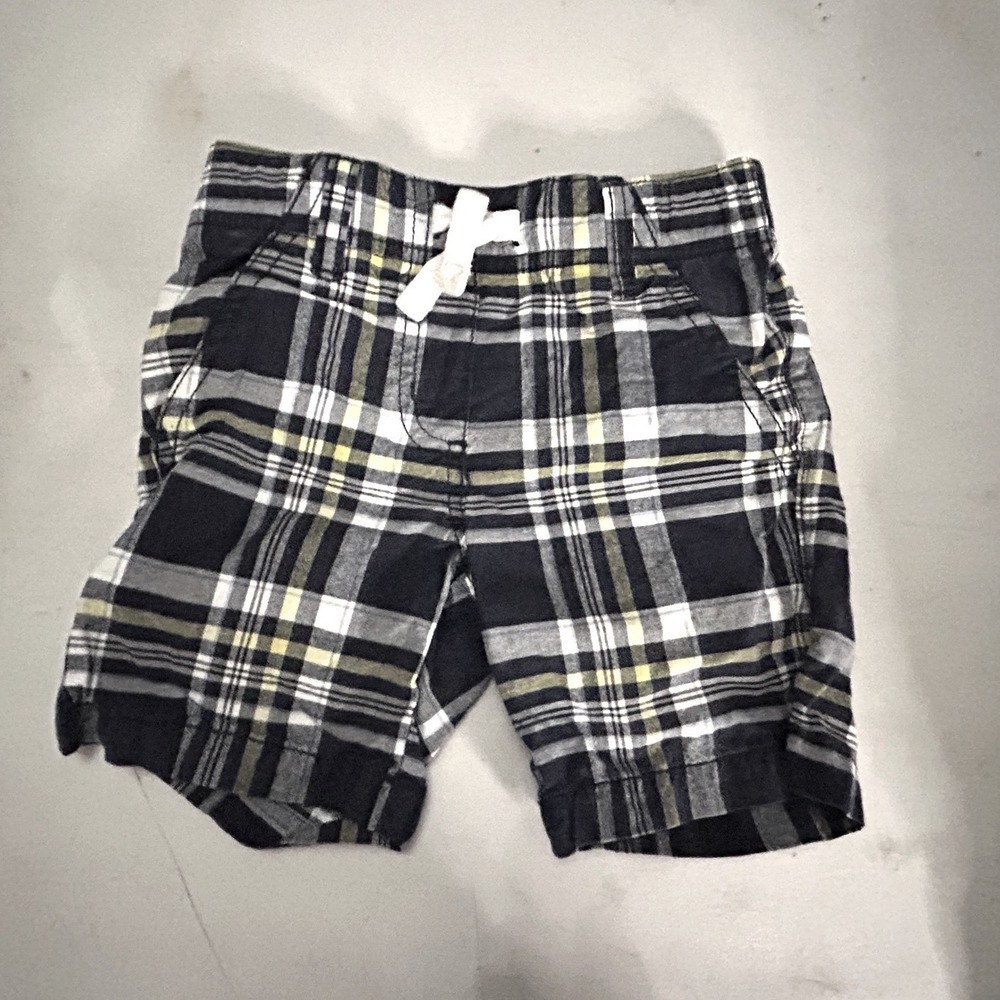Gymboree Boys‎ kidcorePlaid Shorts Navy Blue Yellow White Elastic Waist Size 2T